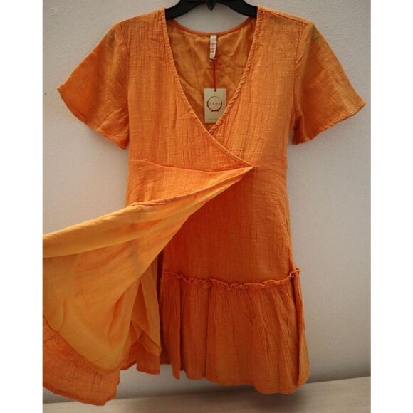 Raga R2786 Women's Sz 2 Burnt Orange Golden Rules Mini Wrap Dress - Picture 4 of 8